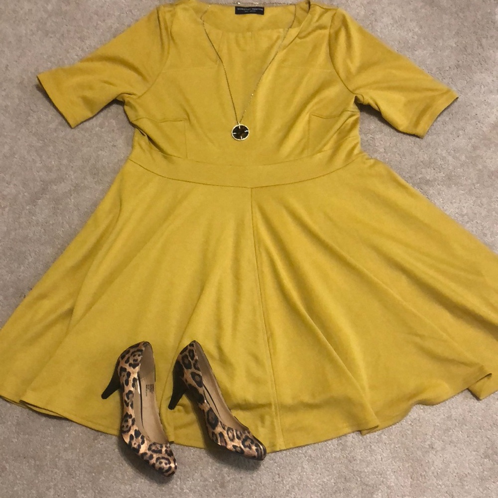 Mustard yellow ponte knit circle dress